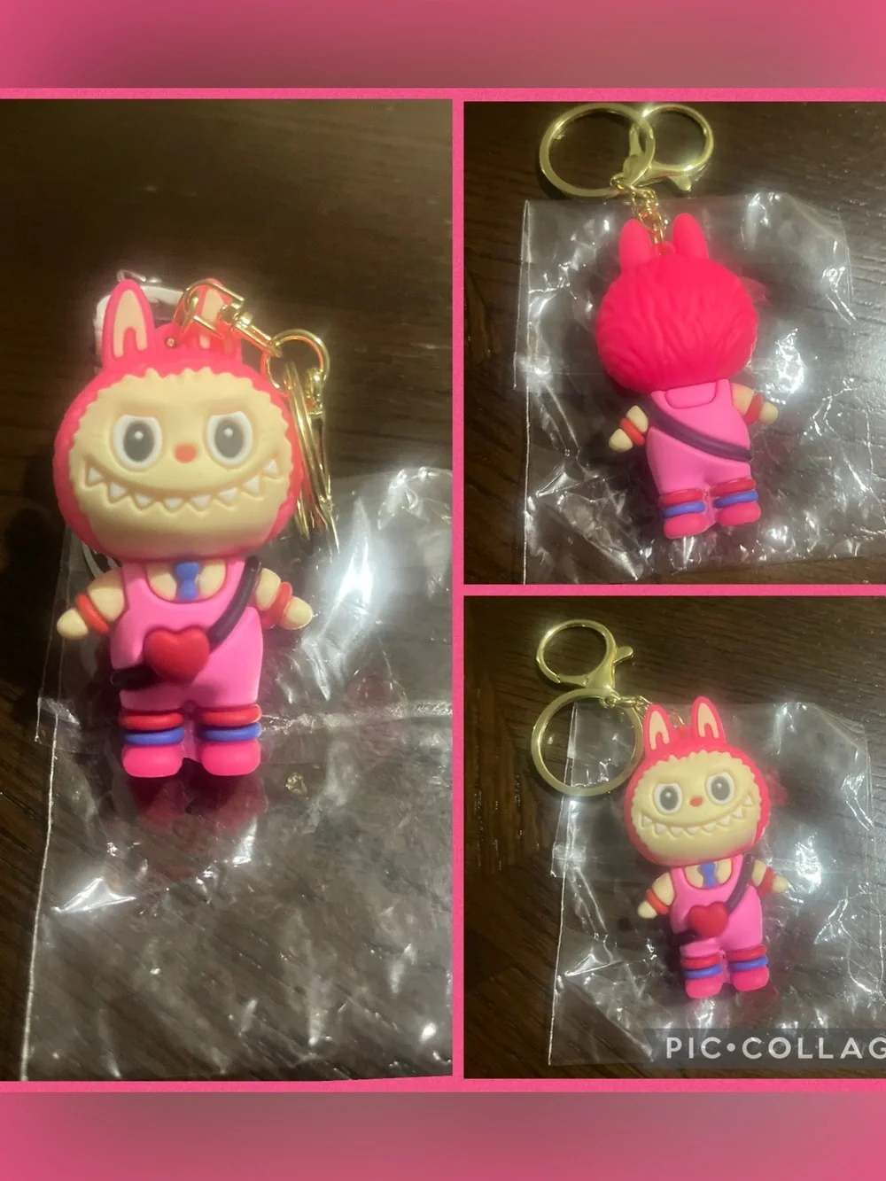 Pink Cartoon Monster Keychain for Kids - Cute Heart Backpack Charm